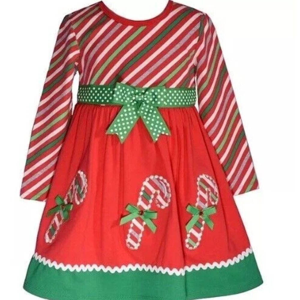 Girls Toddlers Christmas Dress - Bonnie Jean Candy Cane Knit Dress - Size 4T